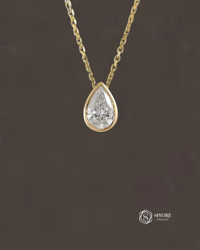 Pear cut Diamond Yellow Bezel Pendant Necklace