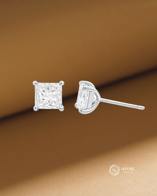 Princess lab grown diamond stud earrings in Bangkok | Sphere Diamond