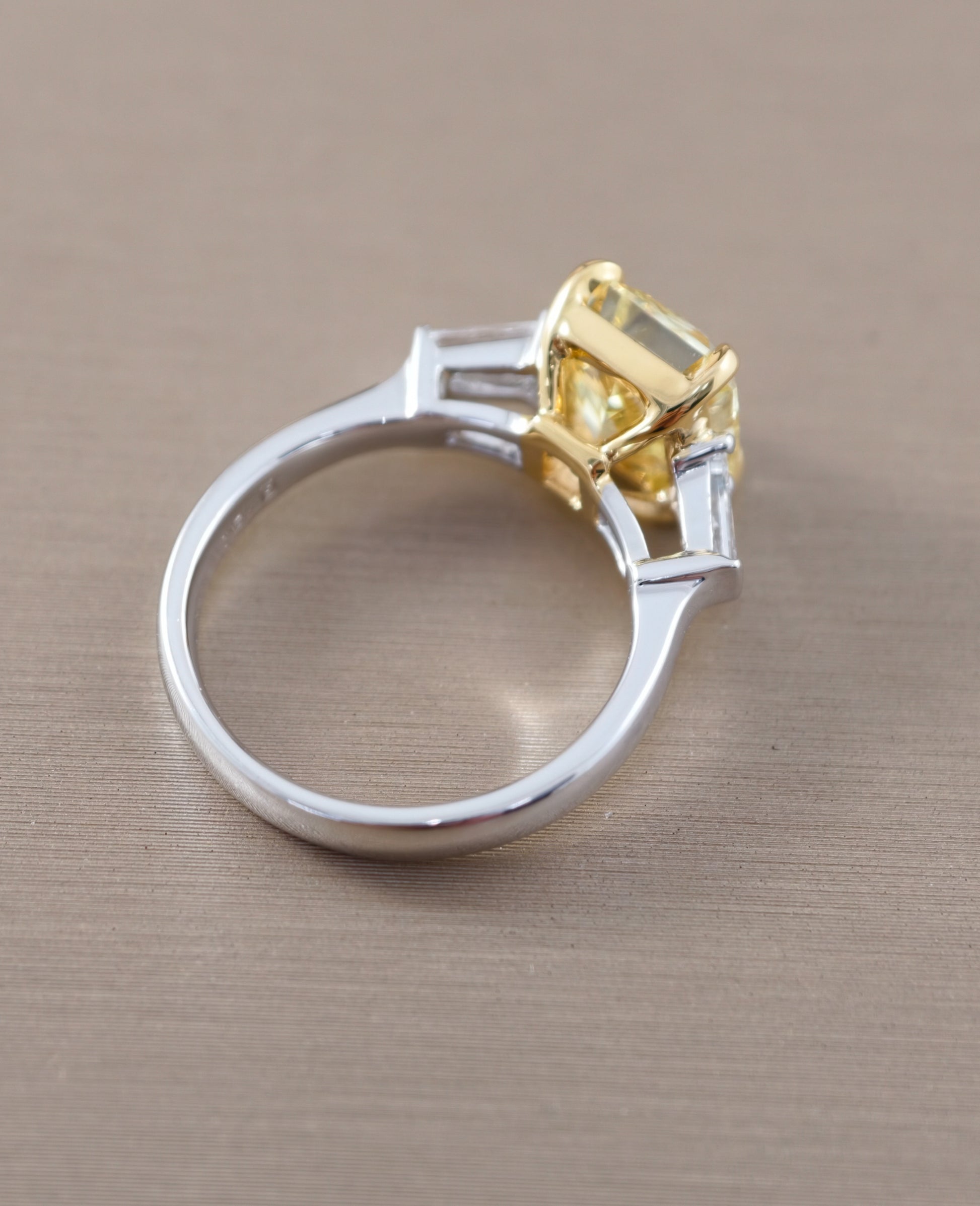 Fancy Yellow Radiant Cut Classic Solitaire Lab Grown Diamond Engagement Ring in Two-Tone Gold by Sphere Diamond Bangkok Thailand