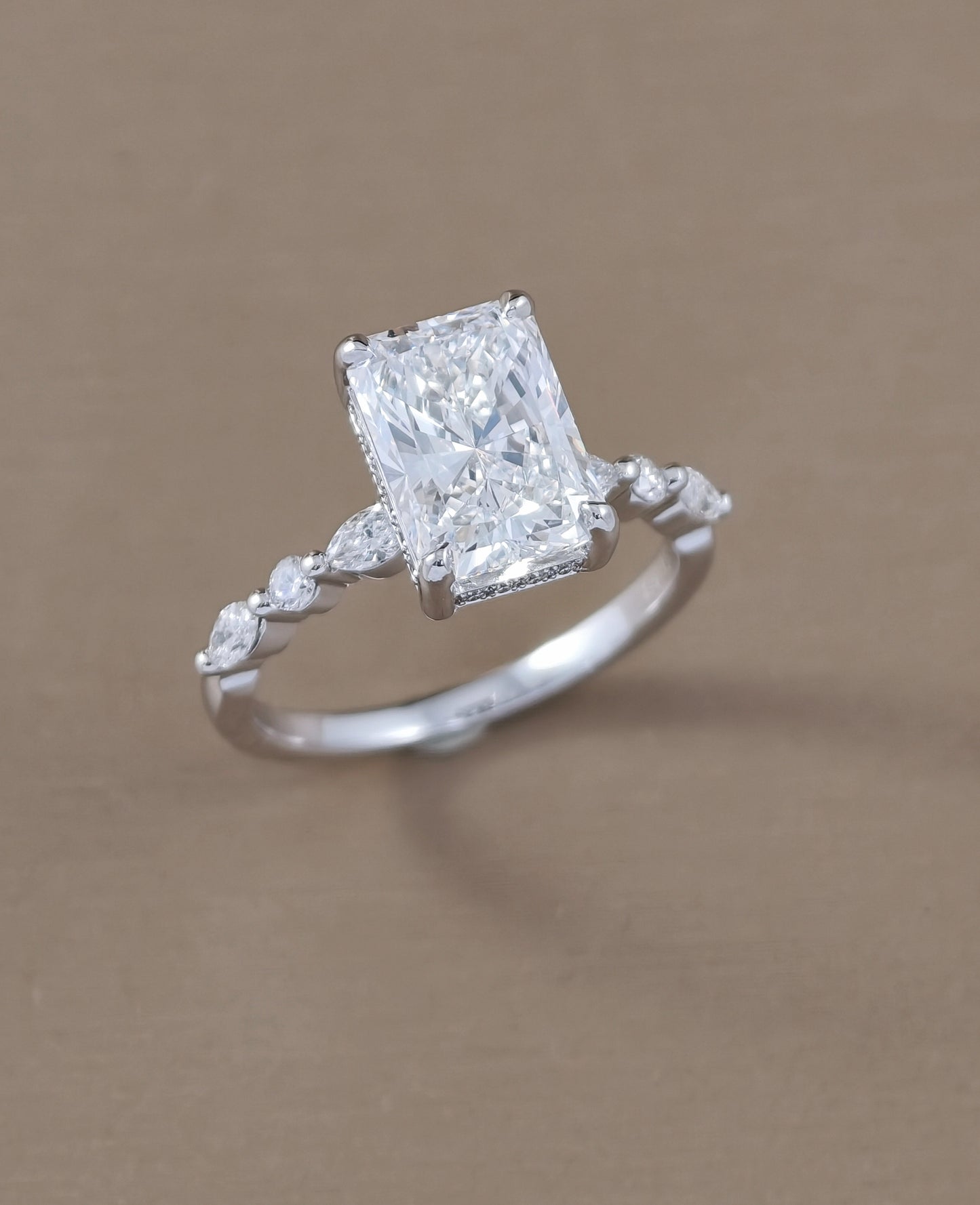 Aria Radiant Cut Lab Grown Diamond Marquise Accent Engagement Ring by Sphere Diamond Bangkok Thailand