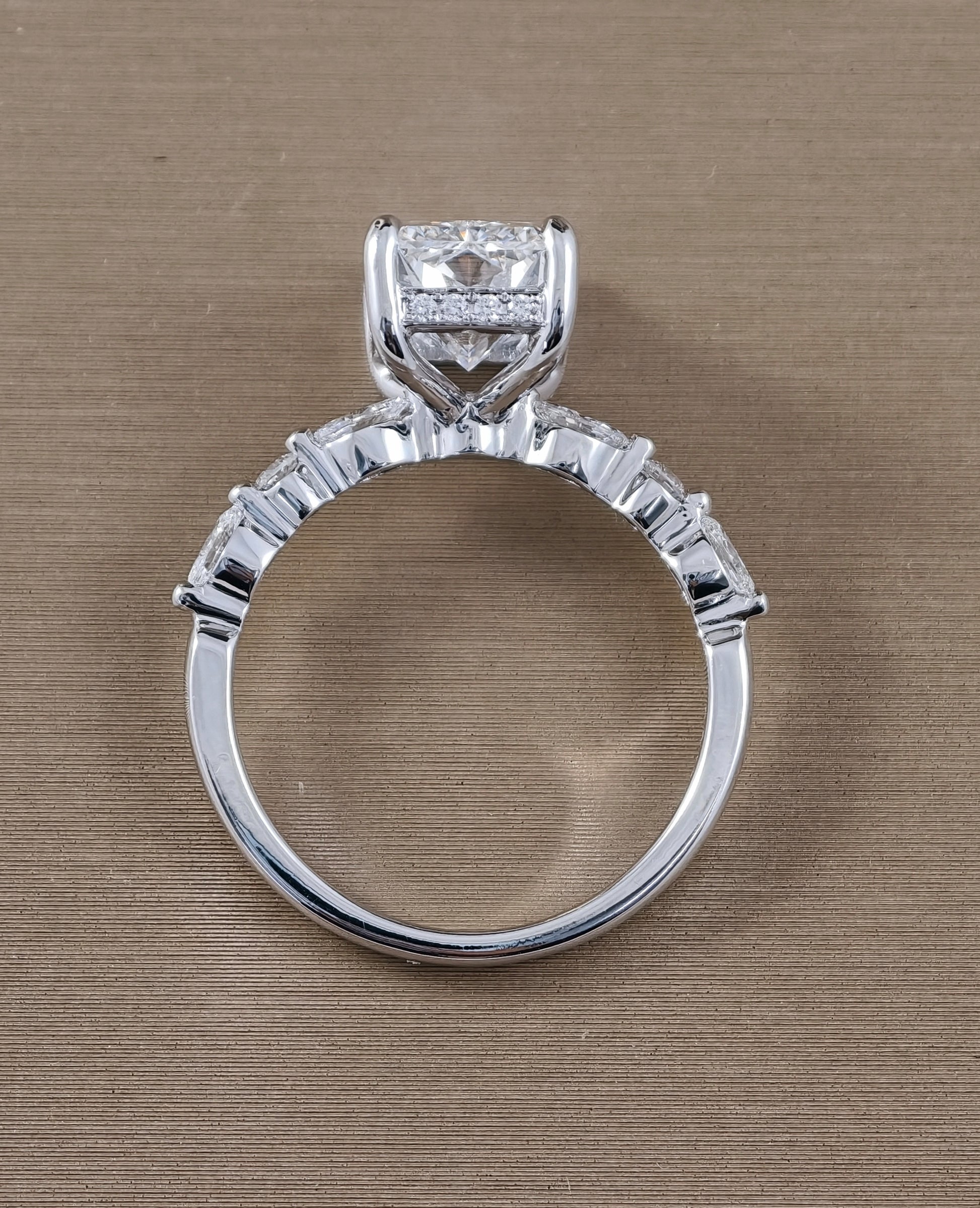 Aria Radiant Cut Lab Grown Diamond Marquise Accent Engagement Ring by Sphere Diamond Bangkok Thailand