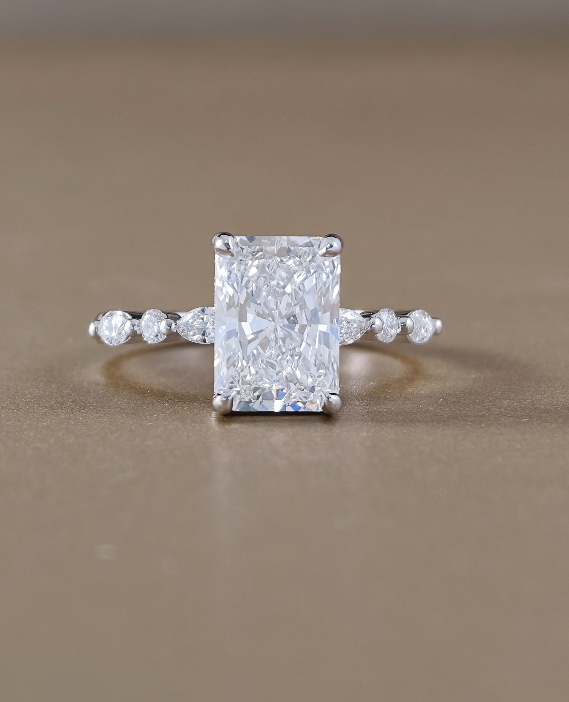 Aria Radiant Cut Lab Grown Diamond Marquise Accent Engagement Ring by Sphere Diamond Bangkok Thailand