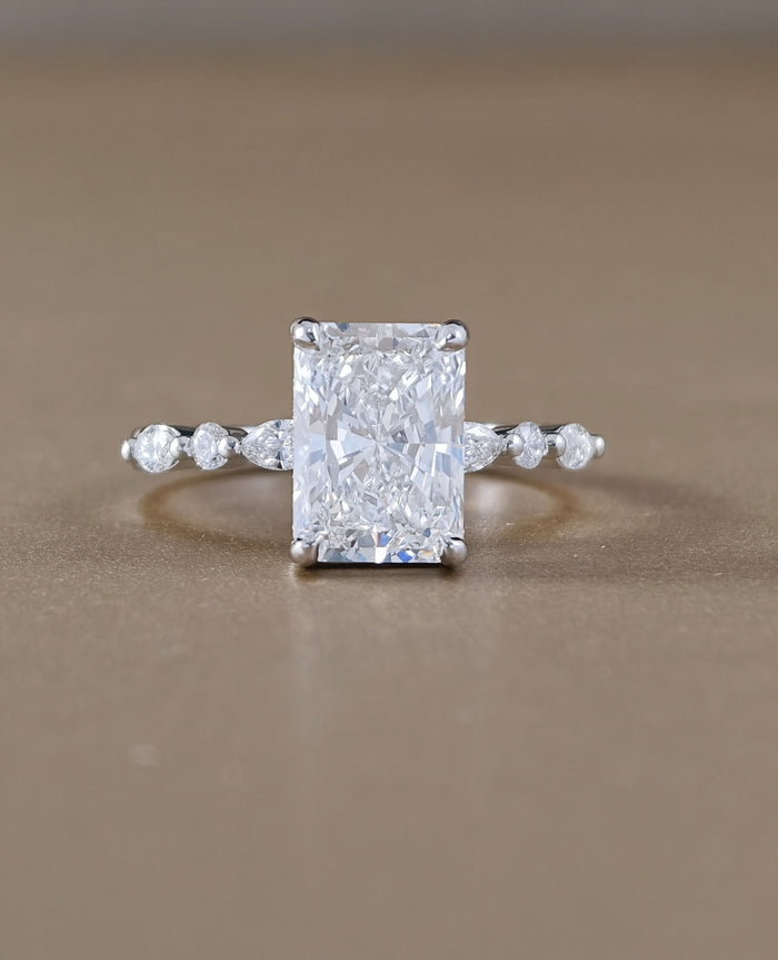 Aria Radiant Cut Lab Grown Diamond Marquise Accent Engagement Ring by Sphere Diamond Bangkok Thailand