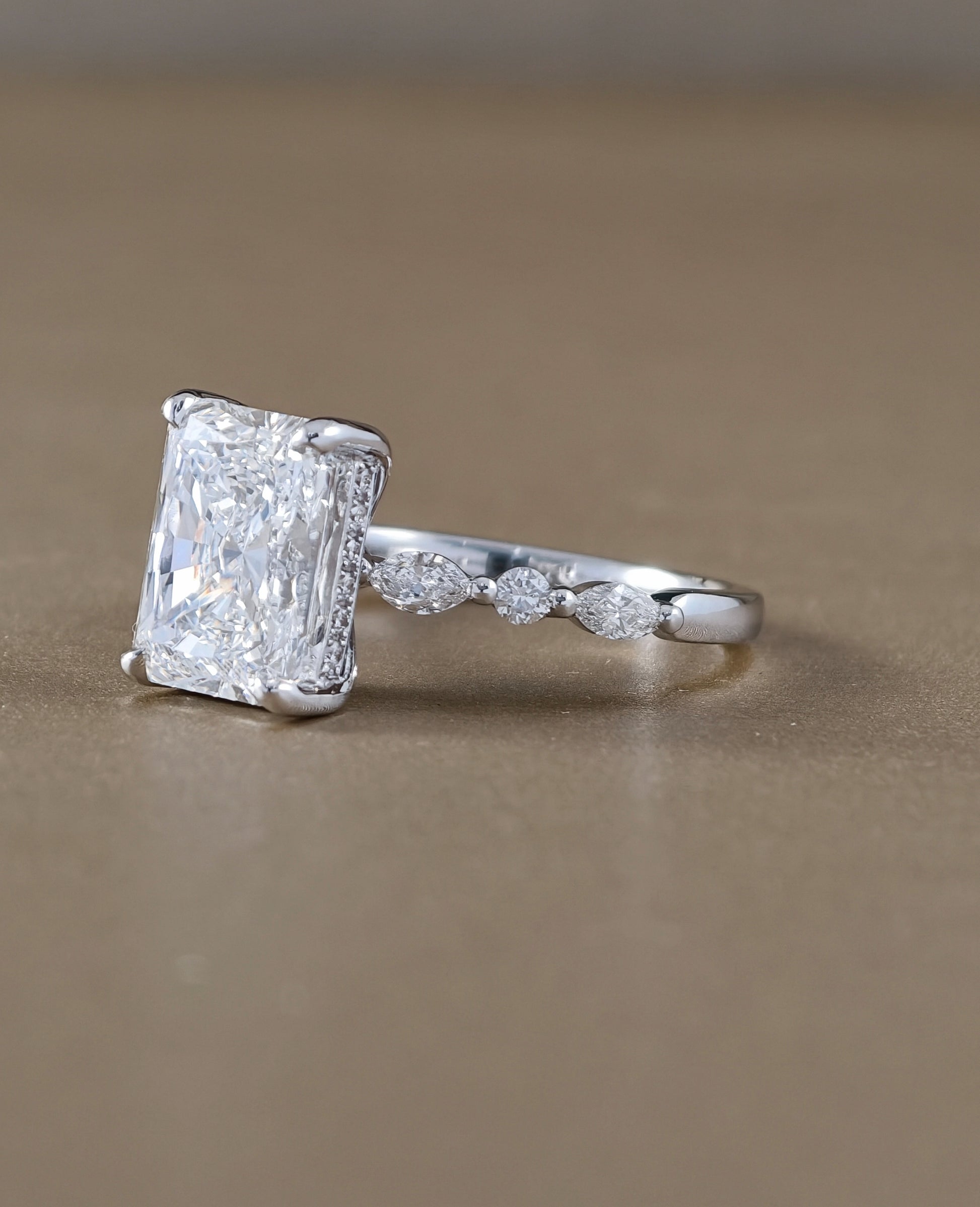 Aria Radiant Cut Lab Grown Diamond Marquise Accent Engagement Ring by Sphere Diamond Bangkok Thailand