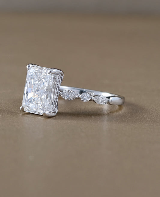 Aria Radiant Cut Lab Grown Diamond Marquise Accent Engagement Ring by Sphere Diamond Bangkok Thailand