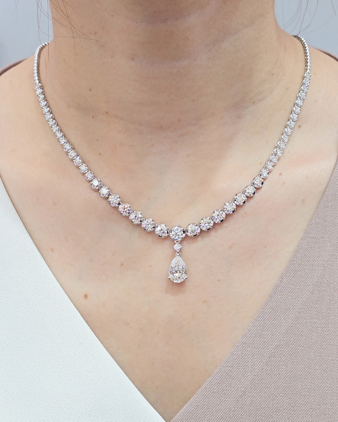 Rivera all Diamond Necklace With Detachable 2 Carat Pear Shape Pendant