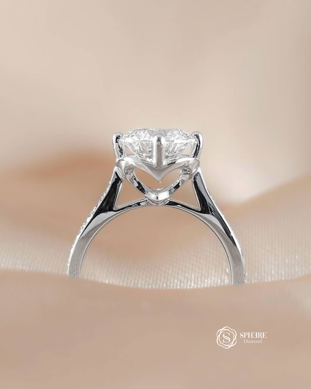 Round Cut Diamond Love Prong with Pave Setting