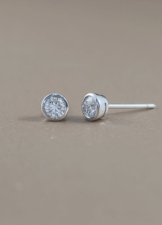 Round Bezel Lab Grown Diamond Stud Earrings by Sphere Diamond Bangkok Thailand