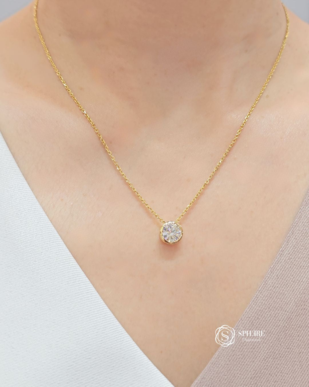 Round cut Diamond Yellow Bezel Pendant Necklace