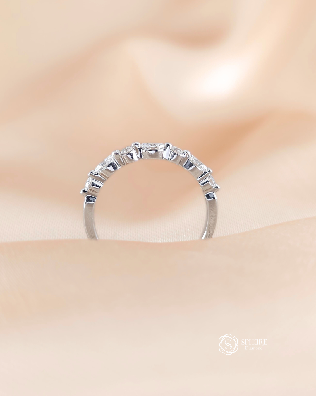 Round and Marquise Cut Half Eternity White Gold 18K
