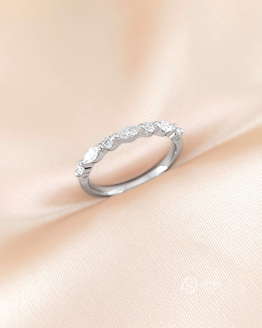 Round and Marquise Cut Half Eternity White Gold 18K