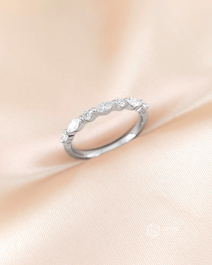 Round and Marquise Cut Half Eternity White Gold 18K