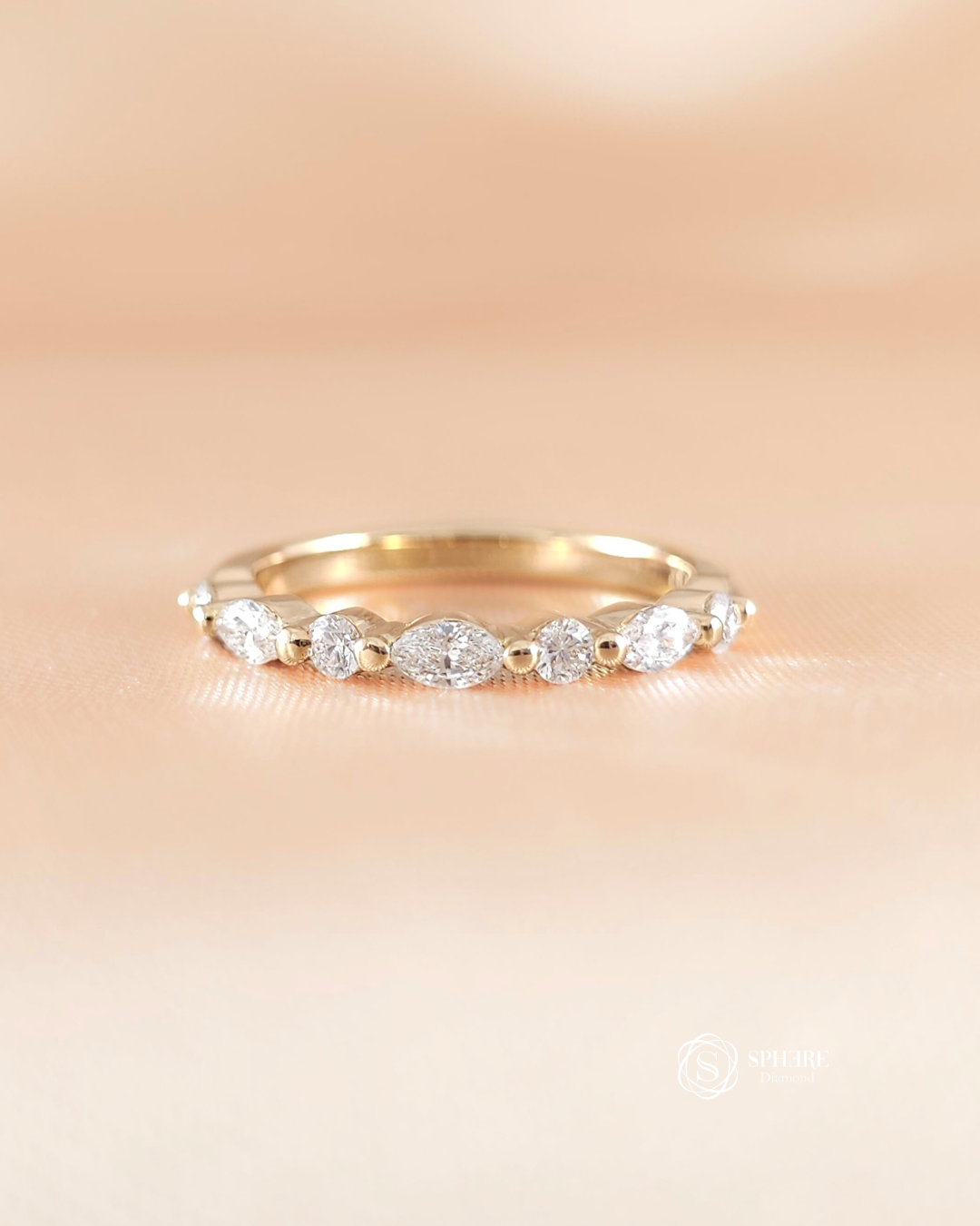 Round and Marquise Cut Half Eternity Pink Gold 18K