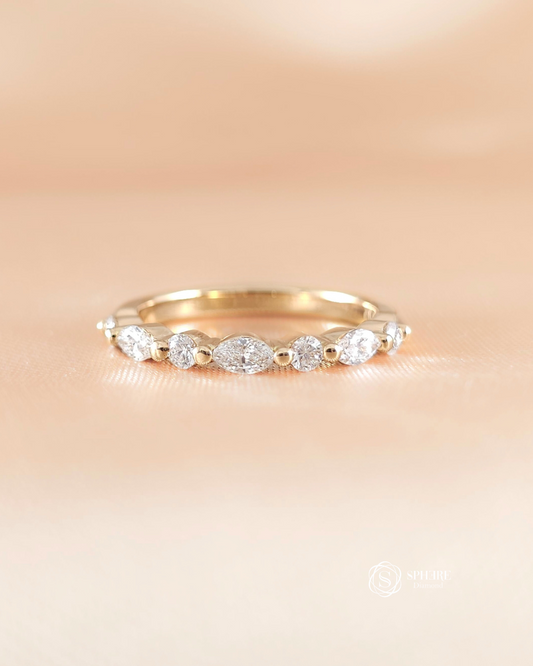 Round and Marquise Cut Half Eternity Pink Gold 18K
