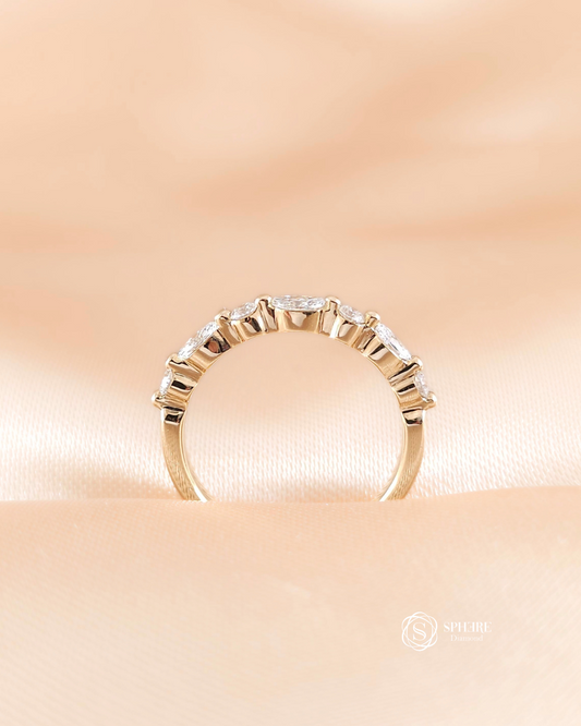 Round and Marquise Cut Half Eternity Pink Gold 18K