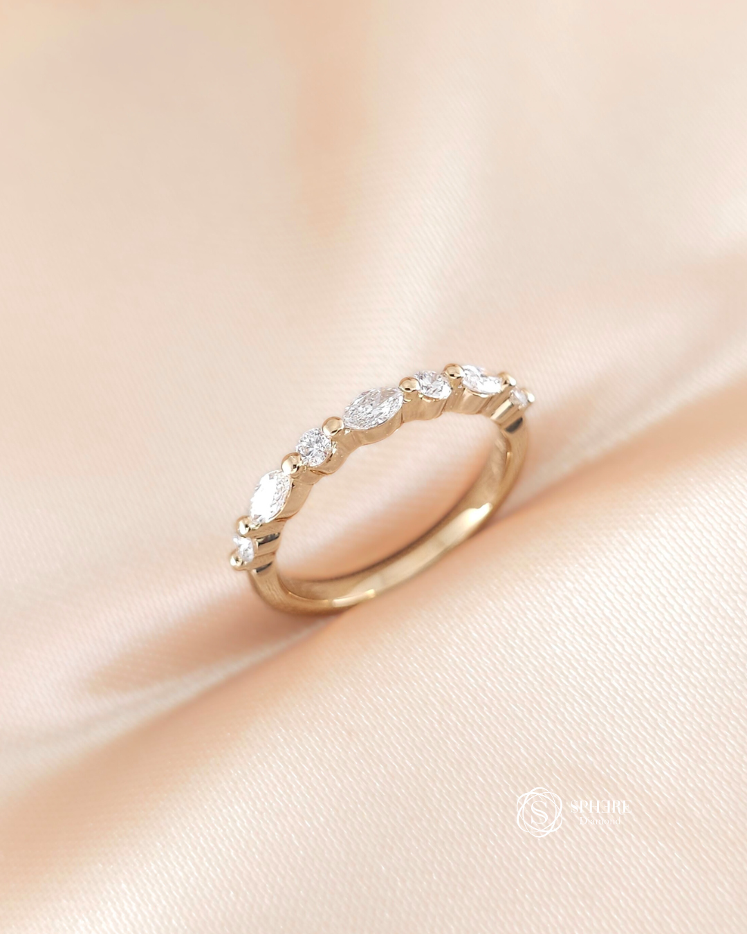 Round and Marquise Cut Half Eternity Pink Gold 18K