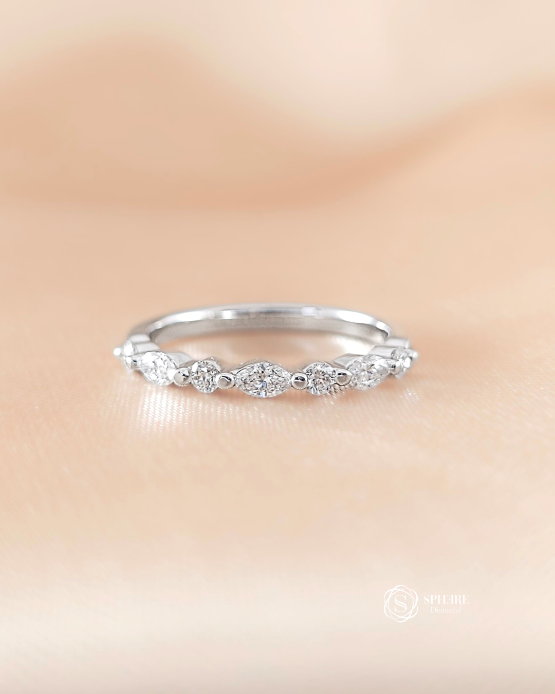 Round and Marquise Cut Half Eternity White Gold 18K
