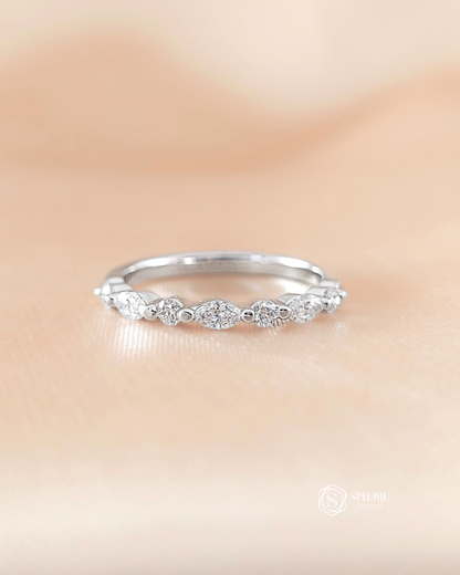 Round and Marquise Cut Half Eternity White Gold 18K