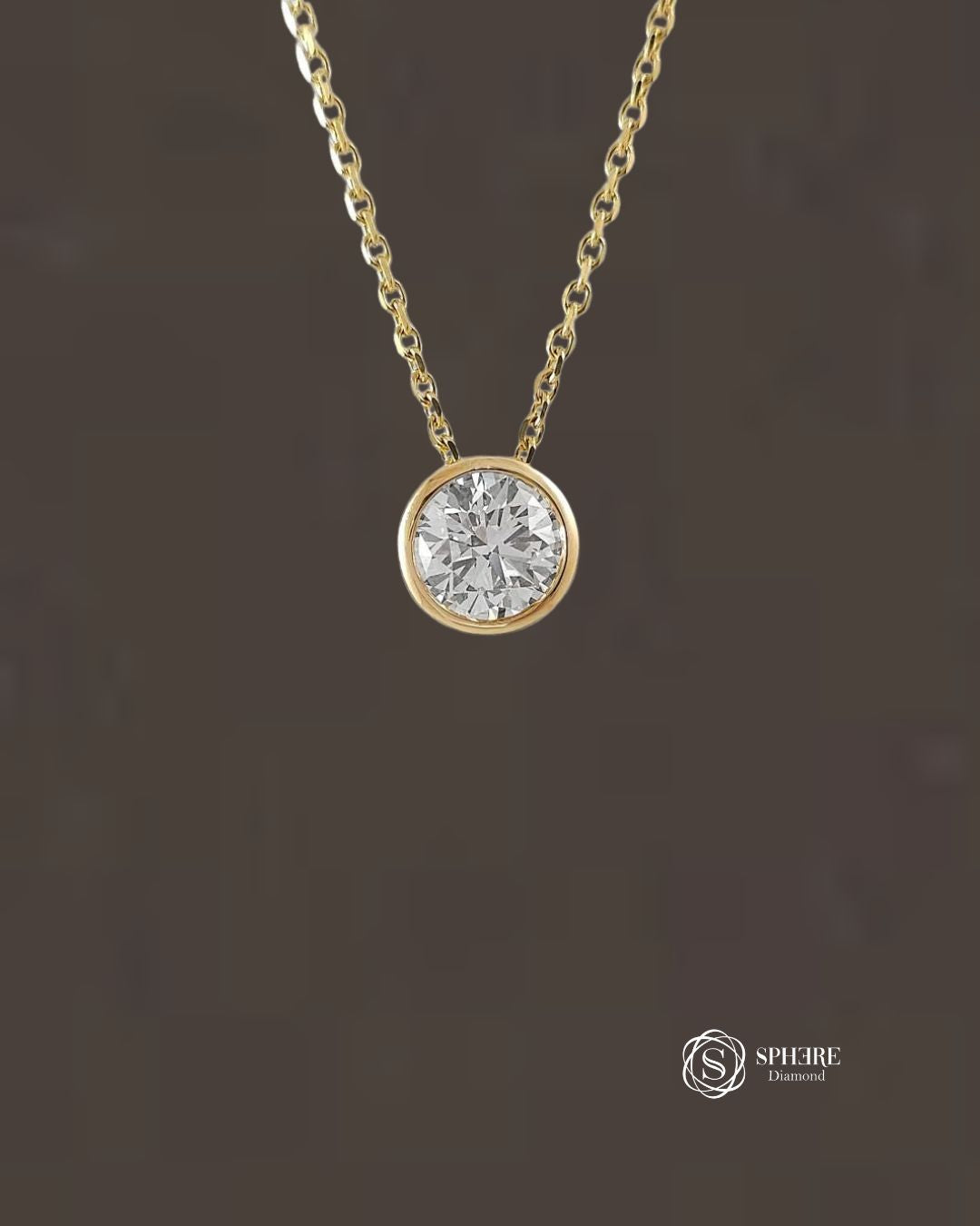 Round cut Diamond Yellow Bezel Pendant Necklace