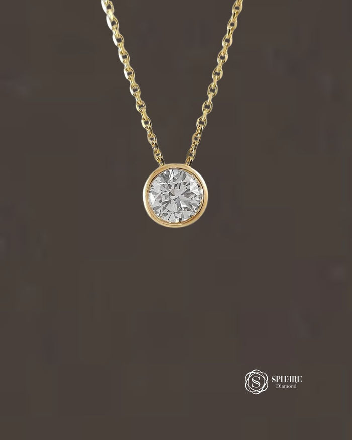 Round cut Diamond Yellow Bezel Pendant Necklace