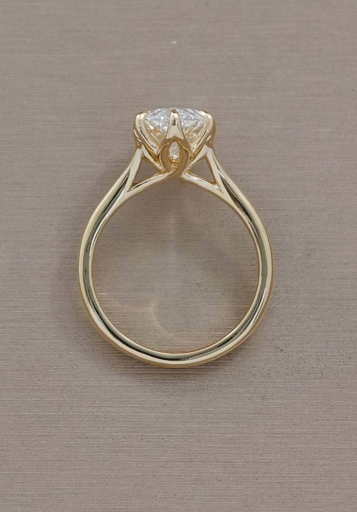 Marquise cut lab grown diamond engagement ring with mini split shank in yellow gold, Sphere Diamond Bangkok