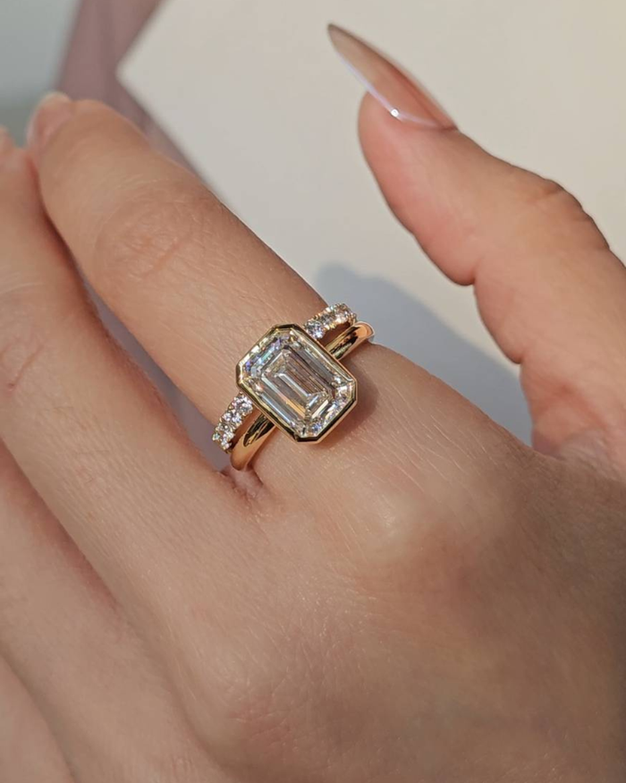 Emerald Cut Bezel Love Ring