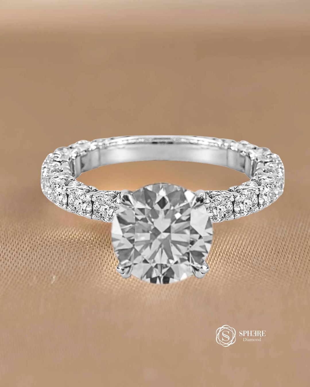 4 Prong Round Cut Diamond With Side U Prong Setting
