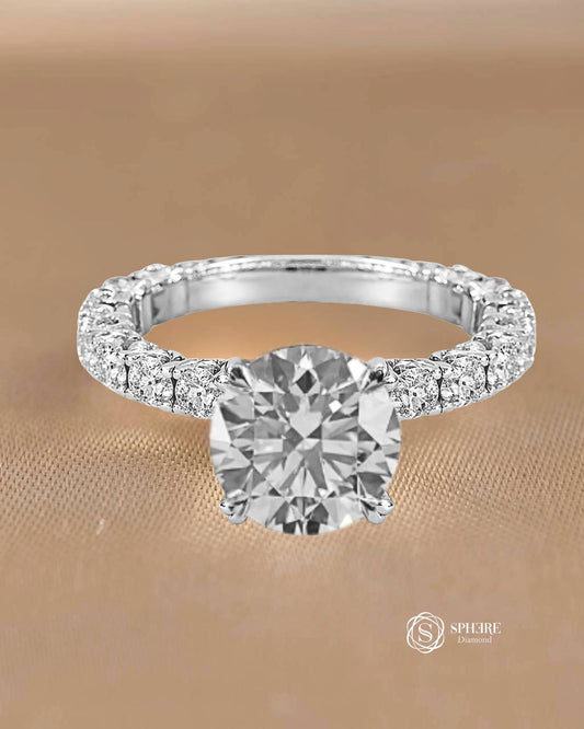 4 Prong Round Cut Diamond With Side U Prong Setting