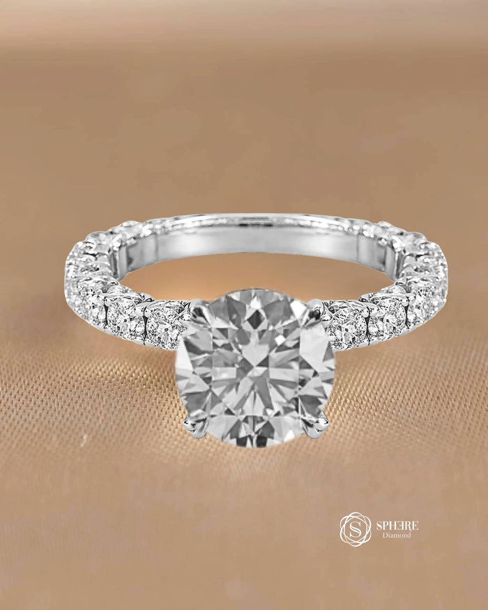 4 Prong Round Cut Diamond With Side U Prong Setting
