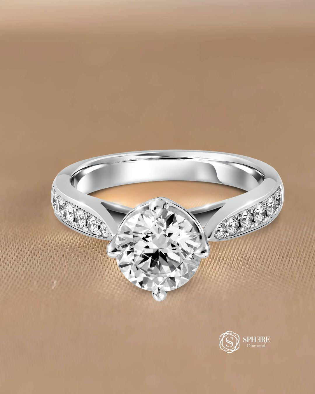 Round Cut Diamond Love Prong with Pave Setting