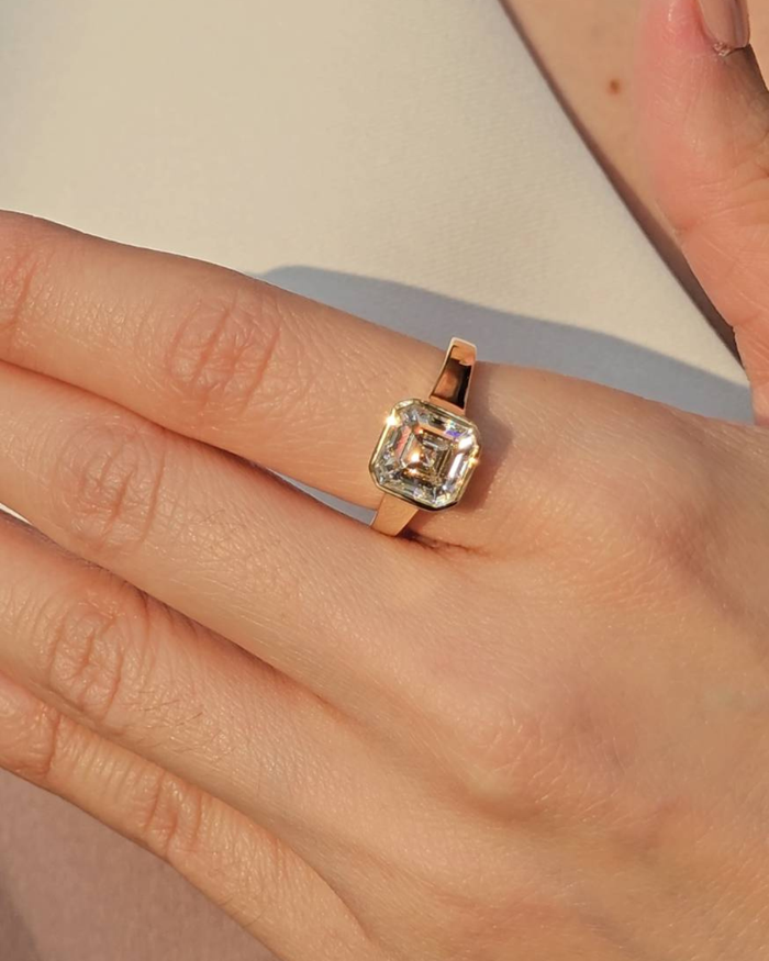 Assher Cut Bezel Love Ring