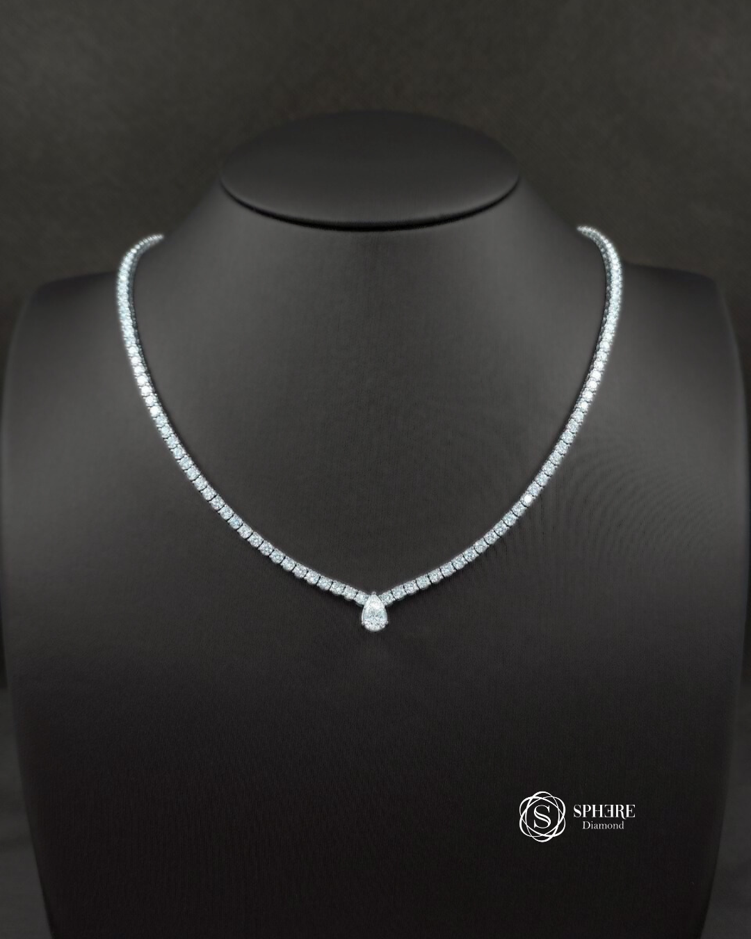 V Shape Tennis Necklace With Pear Cut Pendants
