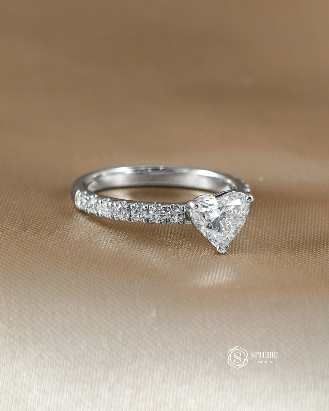 IGI certified heart lab grown diamond engagement ring with pavé setting | Sphere Diamond