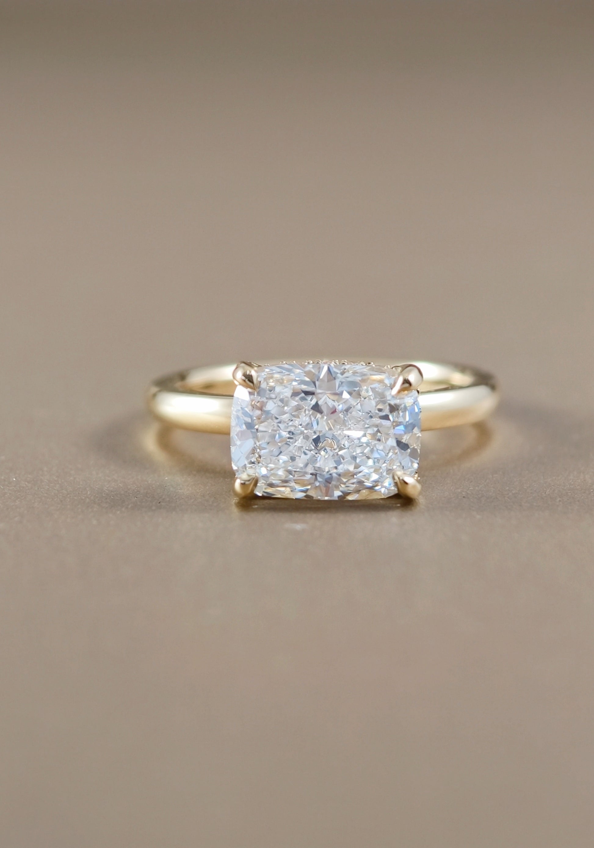 Top view of East-West Cushion Lab Grown Diamond Engagement Ring in Bangkok | Sphere Diamond