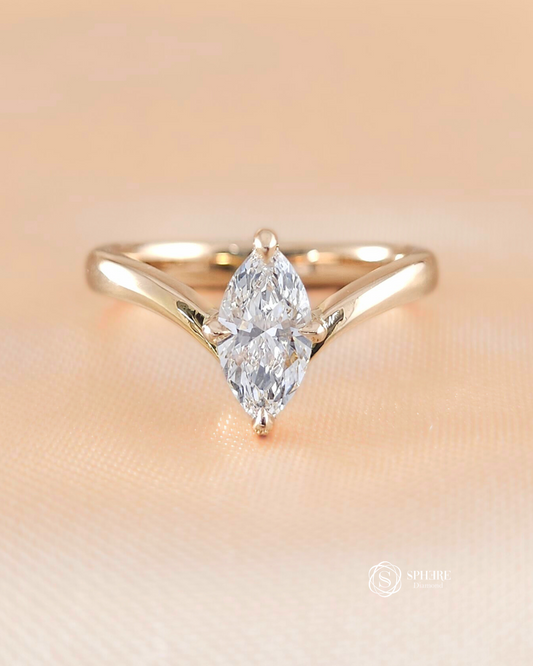 Aria Marquise Wishbone Lab Grown Diamond Engagement Ring in 18K Yellow Gold by Sphere Diamond Bangkok featuring an IGI Certified Diamond