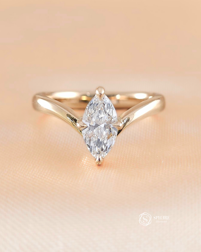 Aria Marquise Wishbone Lab Grown Diamond Engagement Ring in 18K Yellow Gold by Sphere Diamond Bangkok featuring an IGI Certified Diamond