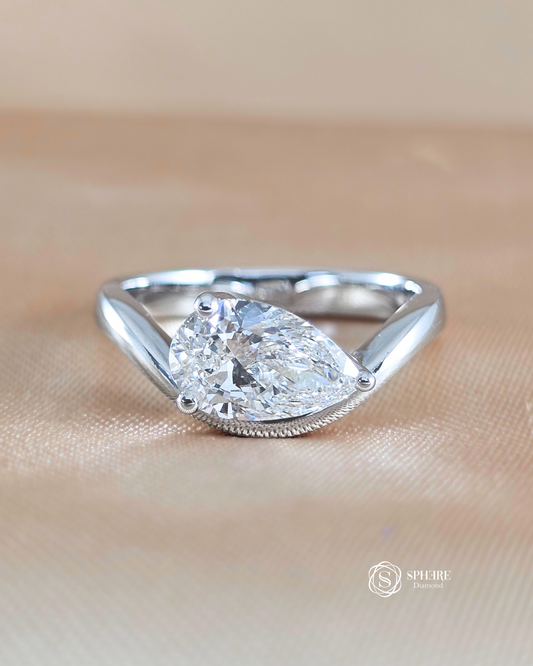 Pear lab grown diamond bypass engagement ring in Bangkok | IGI Certified | Sphere Diamond