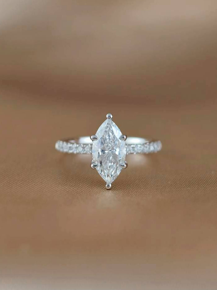 Marquise Lab Grown Diamond Pavé Solitaire Engagement Ring in White Gold | IGI Certified | Sphere Diamond Bangkok