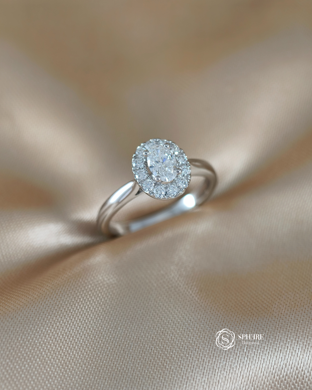 Aurora Oval Halo Engagement Ring with brilliant IGI Certified Lab Grown Diamond in 18K White Gold