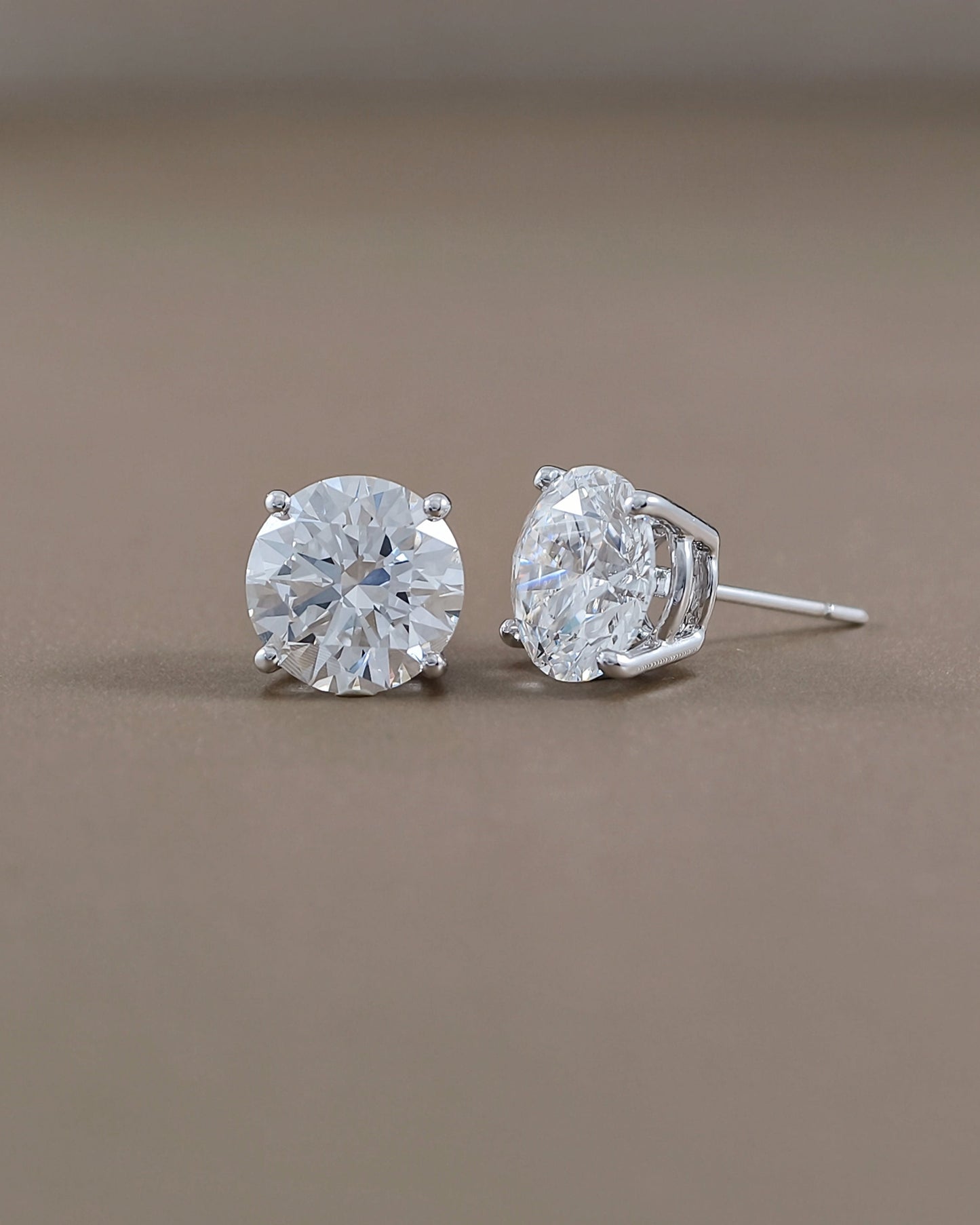 Round IGI certified lab grown diamond stud earrings side view by Sphere Diamond