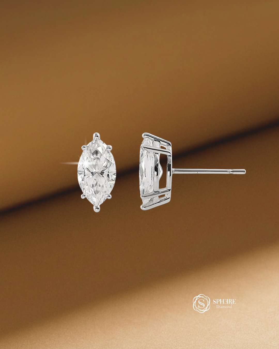 Aveline Marquise Lab Grown Diamond Stud Earrings with IGI Certified diamonds in 18K white gold by Sphere Diamond Bangkok