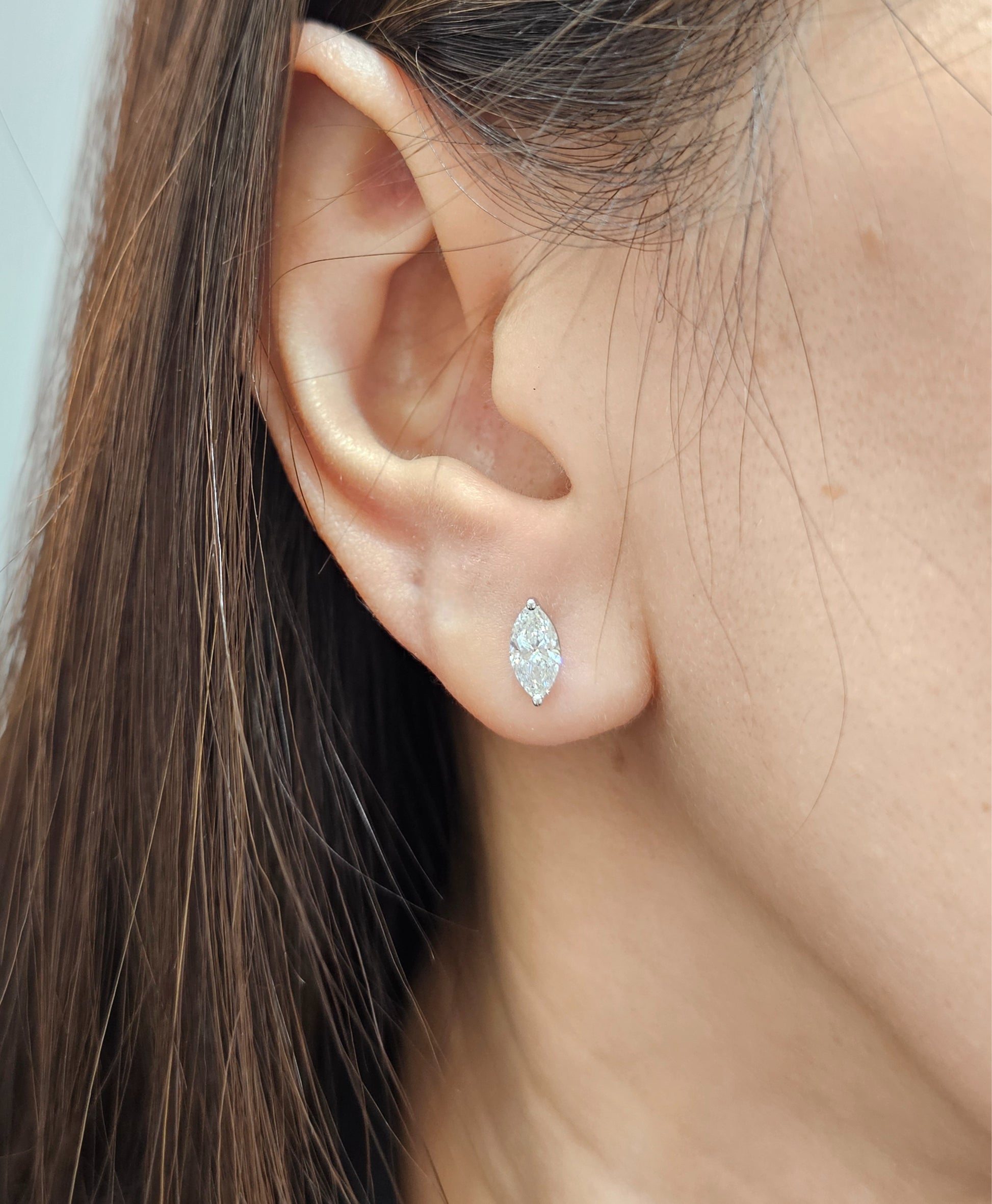 Side profile of Aveline Marquise Lab Grown Diamond Stud Earrings with IGI Certified diamonds by Sphere Diamond Bangkok Thailand