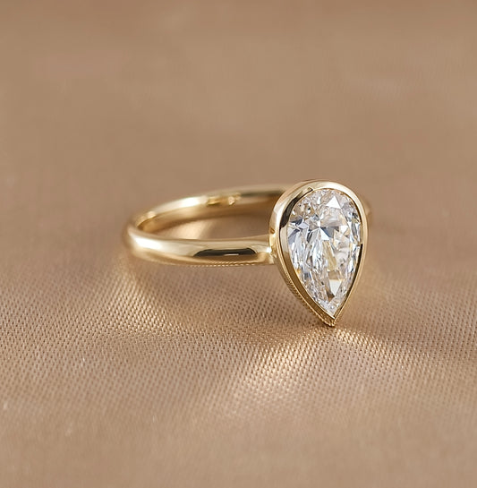 Pear Lab Grown Diamond Bezel Engagement Ring | IGI Certified