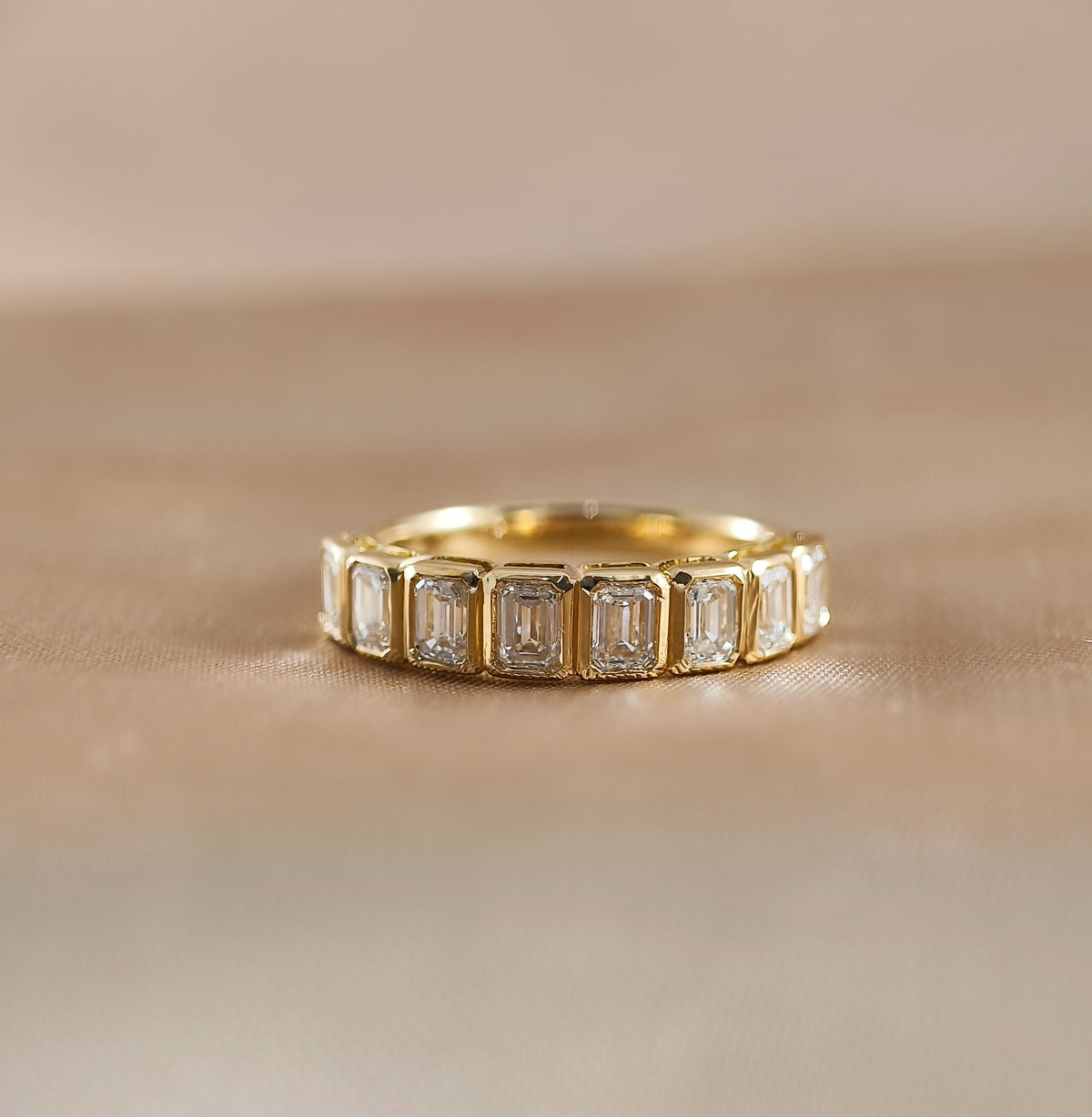 Love Emerald Lab Grown Diamond Half Eternity Bezel Ring