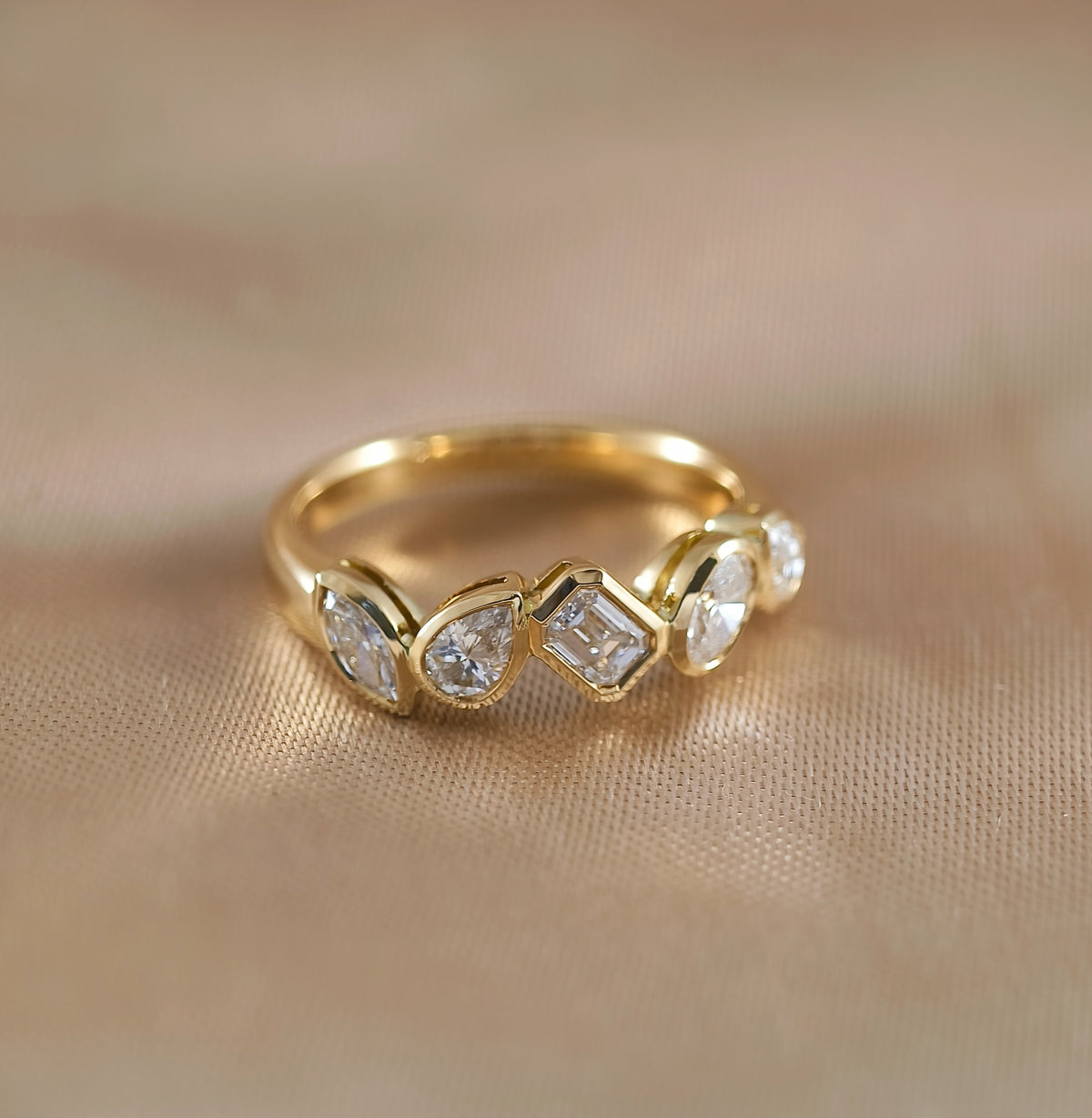 Geometric Mixed Fancy Cut Bezel Lab Grown Diamond Half Eternity Ring