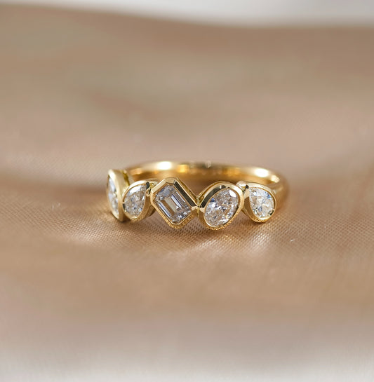 Geometric Mixed Fancy Cut Bezel Lab Grown Diamond Half Eternity Ring