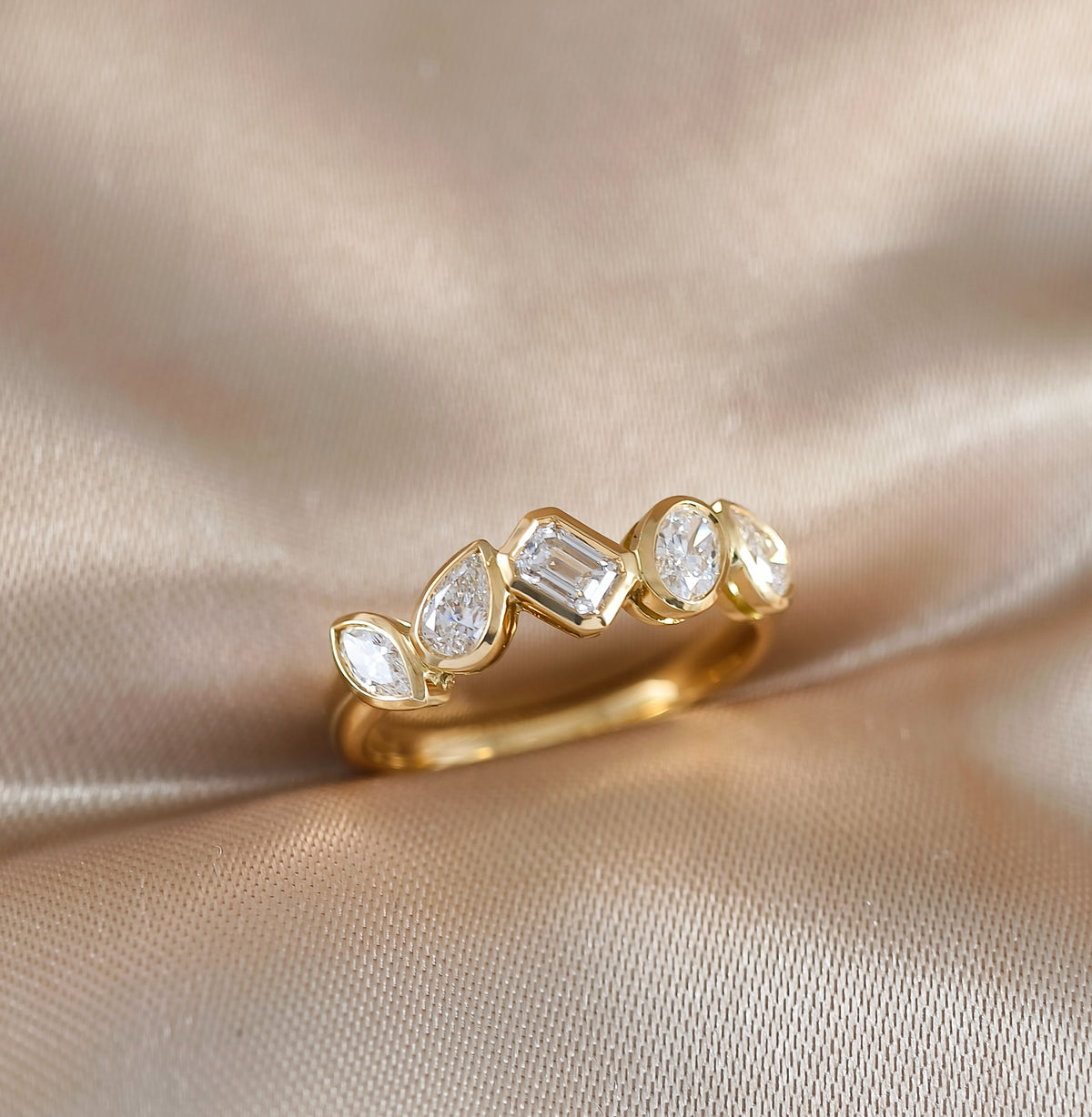 Geometric Mixed Fancy Cut Bezel Lab Grown Diamond Half Eternity Ring