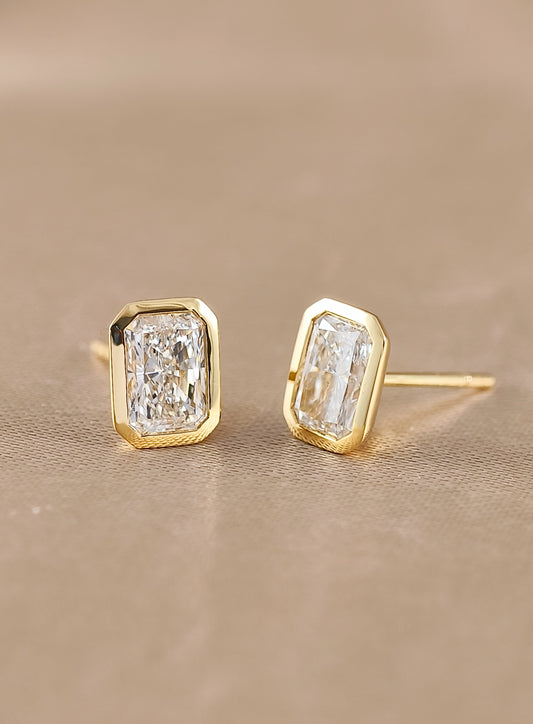 Auris Bezel Radiant Cut Stud Earrings