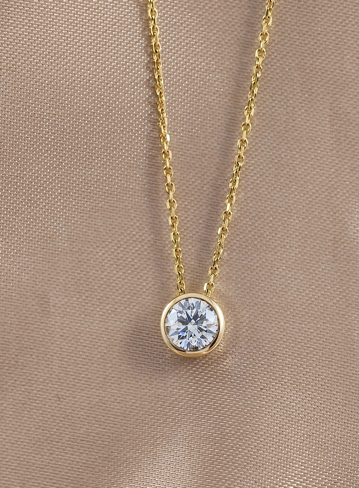 Round cut Diamond Yellow Bezel Pendant Necklace