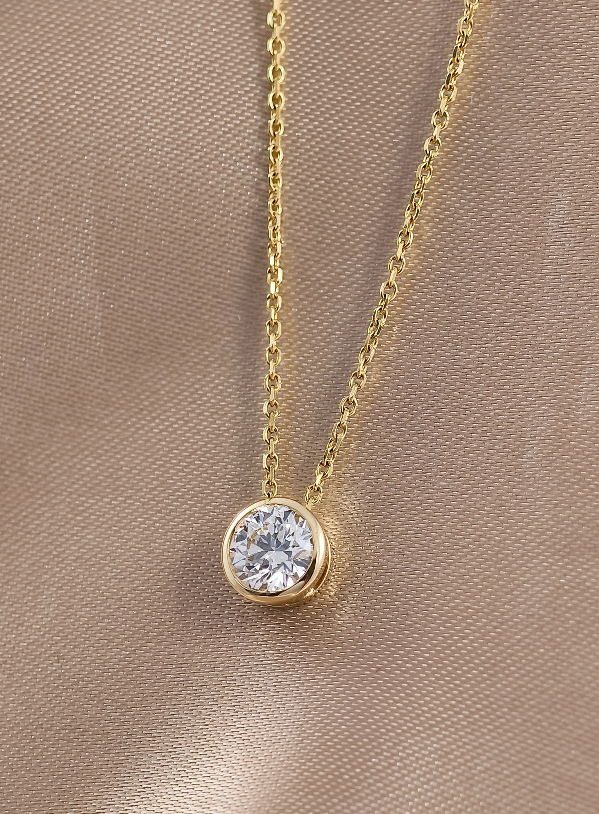 Round cut Diamond Yellow Bezel Pendant Necklace